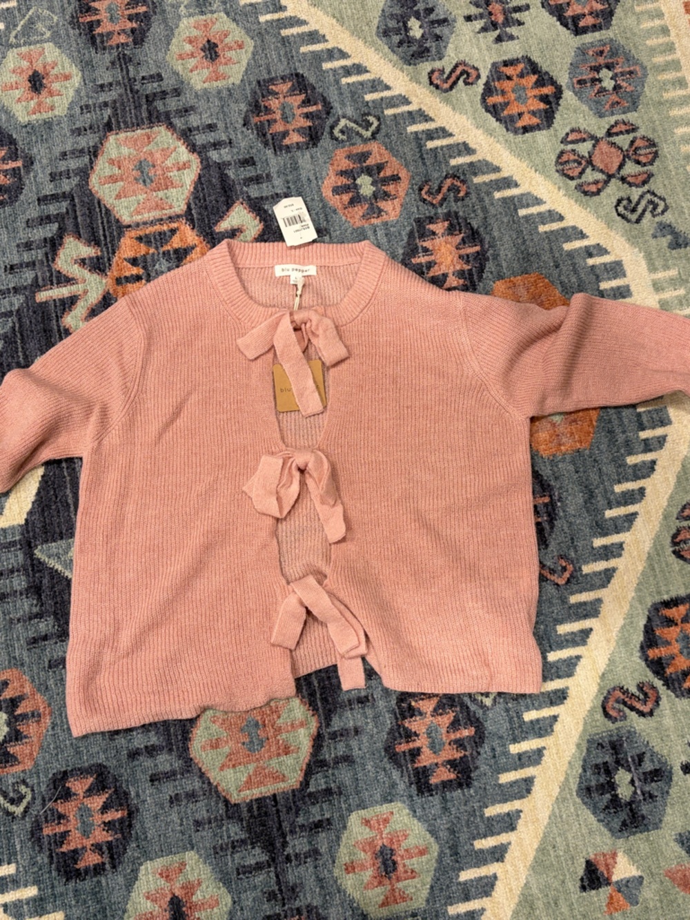 Blu Pepper Dusty Pink Tie-Front Knit Cardigan